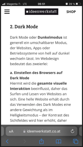 Beispiel für Dark Mode